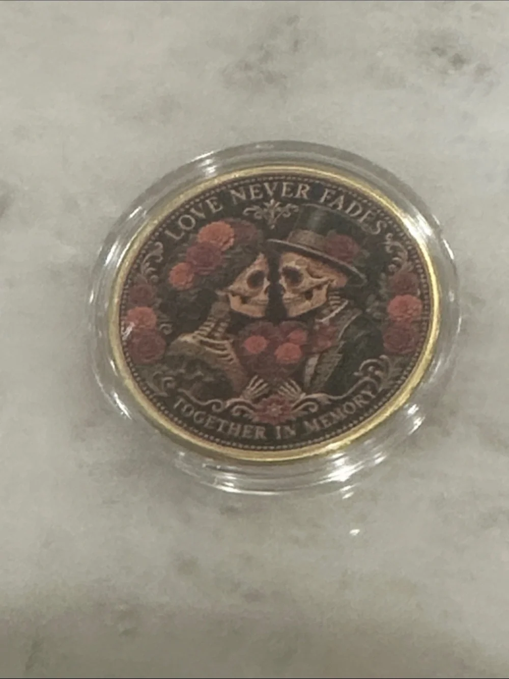 Day of the Dead 'Love Never Fades' Decorative Coin - Black & Gold